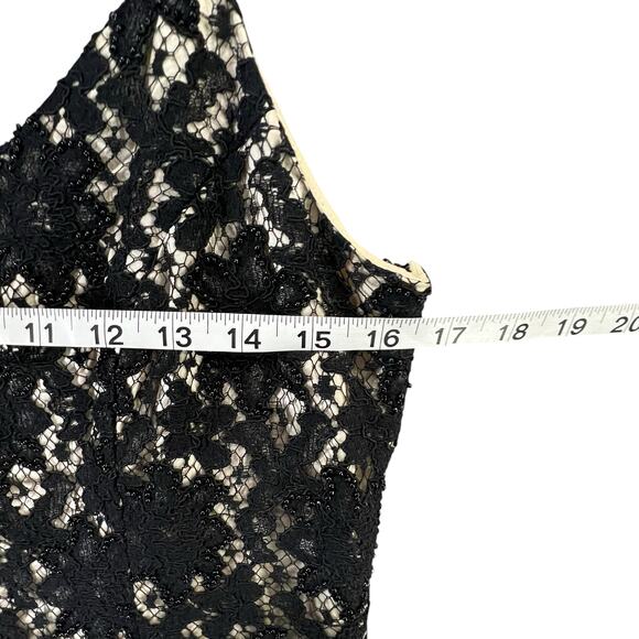 Carole Little Dress 10P Black Beaded Lace Spaghetti Strap Drop Waist Whimsygoth - Picture 10 of 15